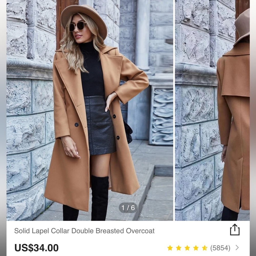 Solid Lapel Collar Double Breasted Overcoat
